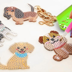 Labeol Puppy Diamond Keychain Kit contents with gems and tools for kids