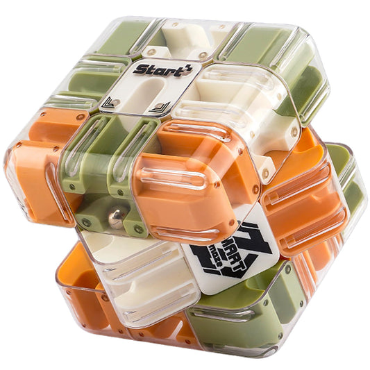 Labyrinth 3D Puzzles Maze Cube side view, clear shell for ball tracking.