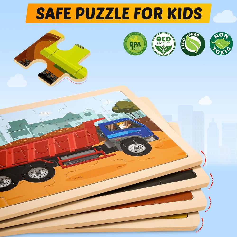 LACCHOUFEE bulldozer wooden vehicle puzzle strengthens fine motor skills through building