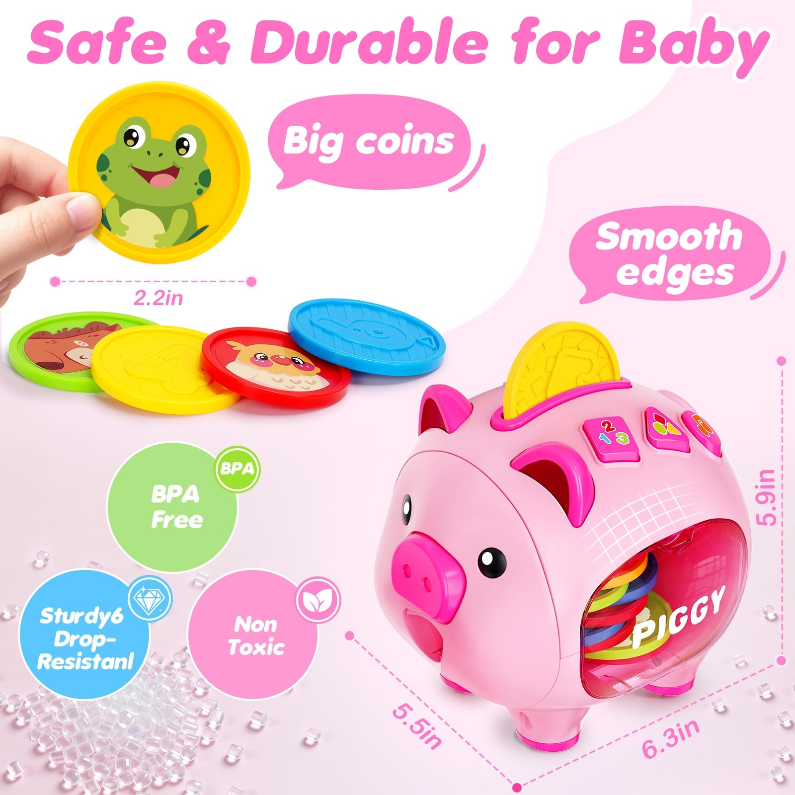 LACCHOUFEE piggy bank coin recognition reveals colors and numbers for learning