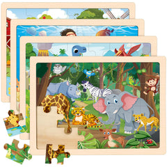 LACCHOUFEE wooden animals puzzles pack cover scene promotes cooperative play