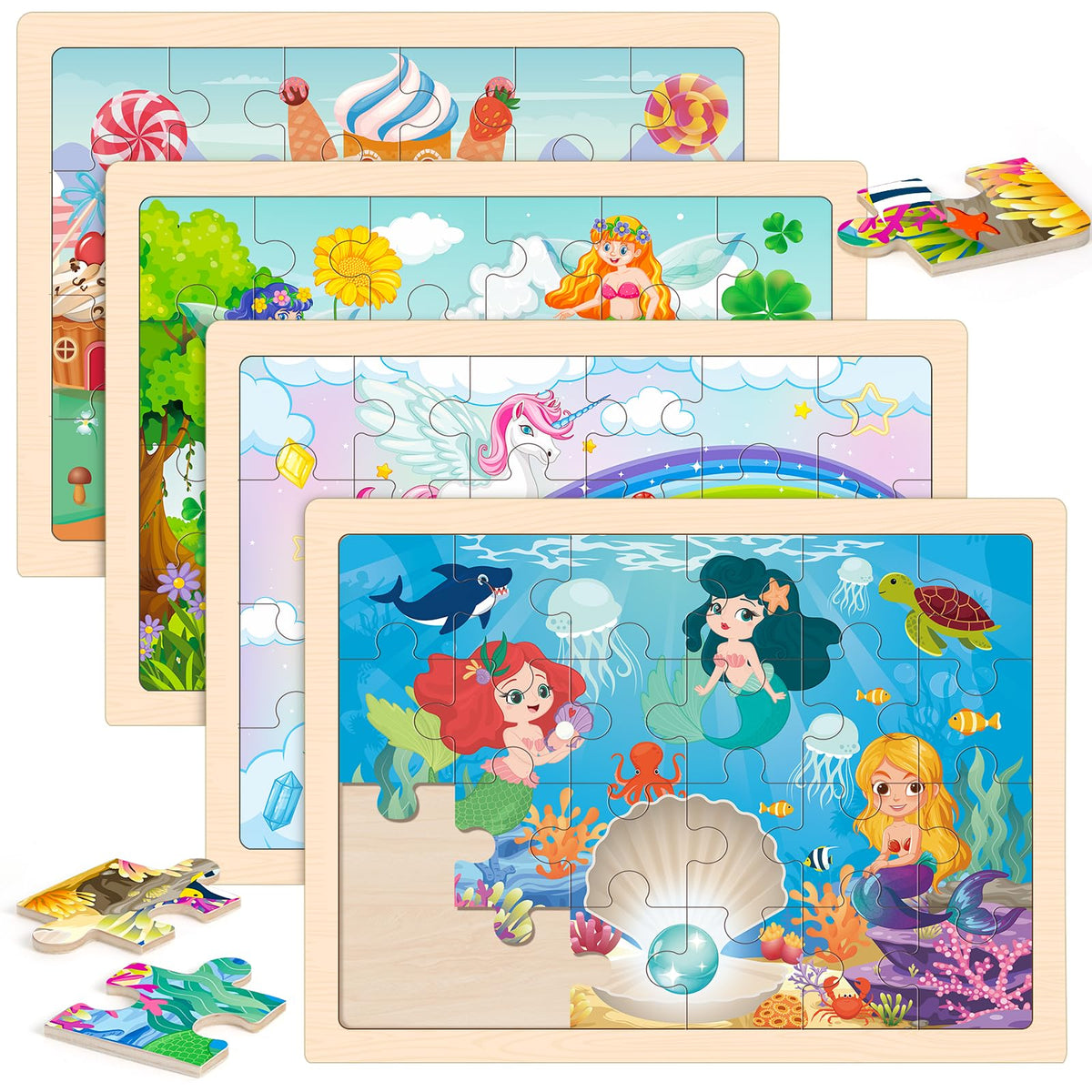 LACCHOUFEE wooden princess puzzles pack for preschool fun and early learning.