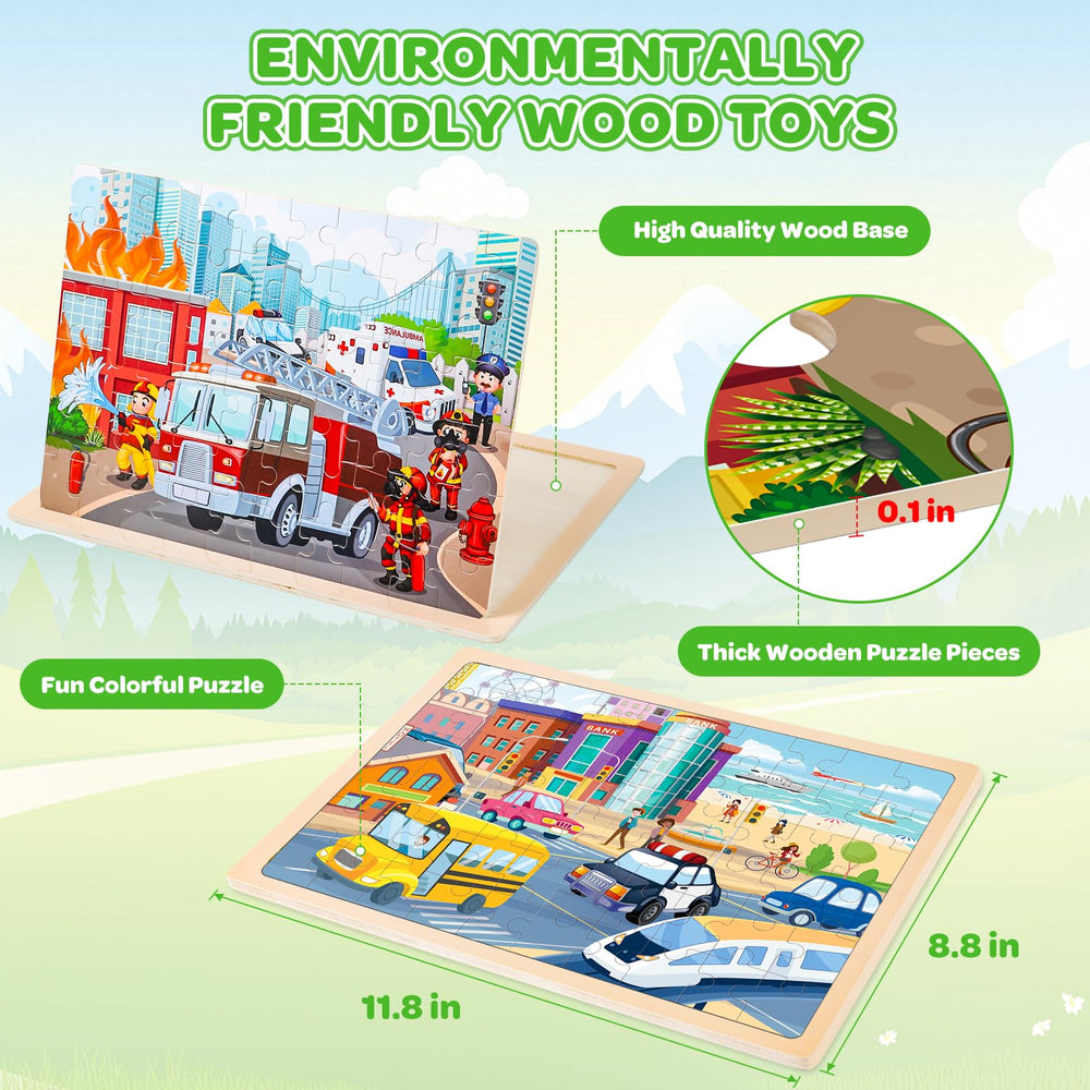 LACCHOUFEE wooden puzzle fire and medical vehicles promotes focus and sequencing skills