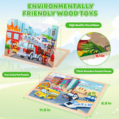 LACCHOUFEE wooden puzzle fire and medical vehicles promotes focus and sequencing skills