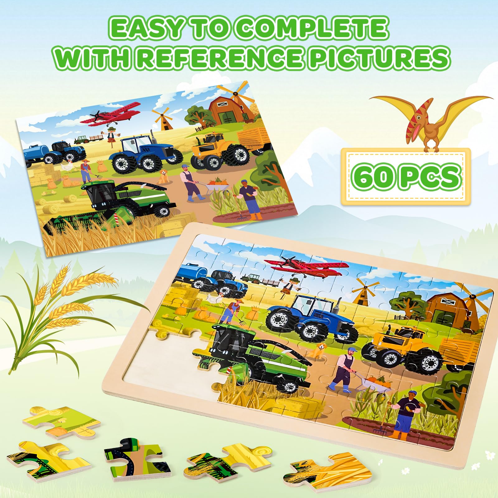 LACCHOUFEE wooden puzzle garbage trucks aids sorting and concentration during play