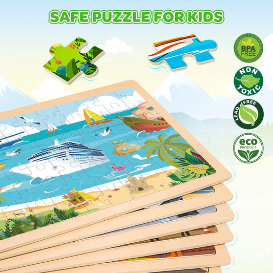 LACCHOUFEE wooden puzzle road vehicles supports hand eye coordination and early problem solving