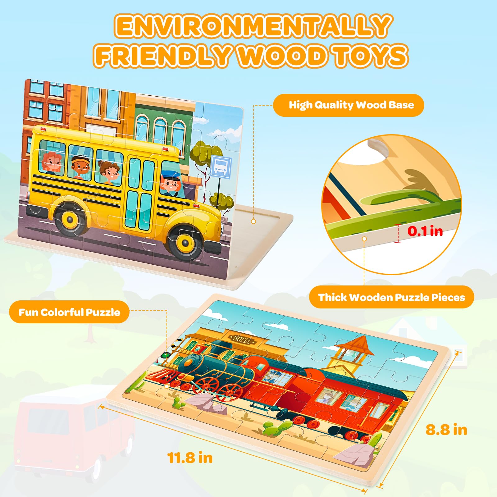 LACCHOUFEE school bus puzzle supports shape recognition and coordination.