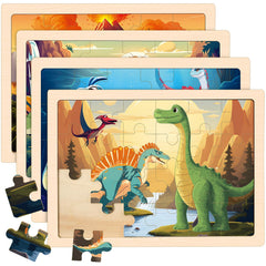 LACCHOUFEE wooden dinosaurs puzzles 4-pack for ages 3–5 support fine motor skills and hand-eye coordination.