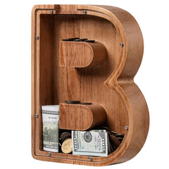 ladenk Piggy Bank Initial B shows durable wooden construction ideal for kids