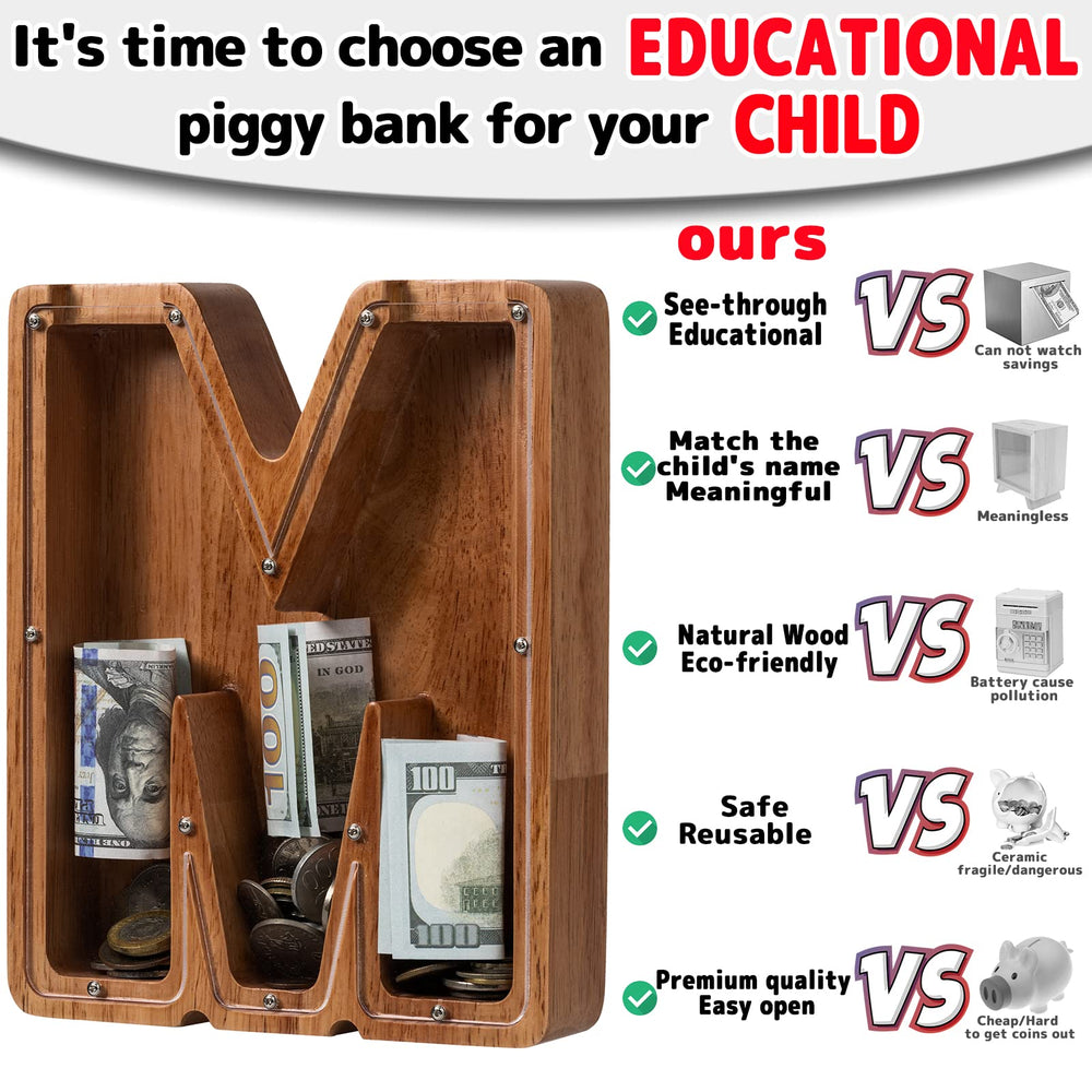 Ladenk piggy bank with Plexiglass shows savings progress.
