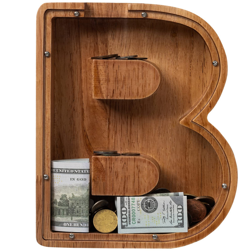 ladenk Wooden alphabet money bank highlights educational design