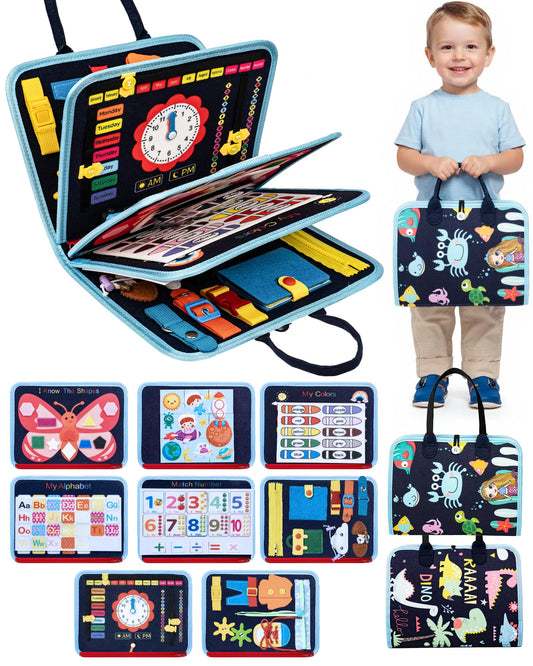 LADFAR Busy Board featuring zippers and buckles for fine motor play