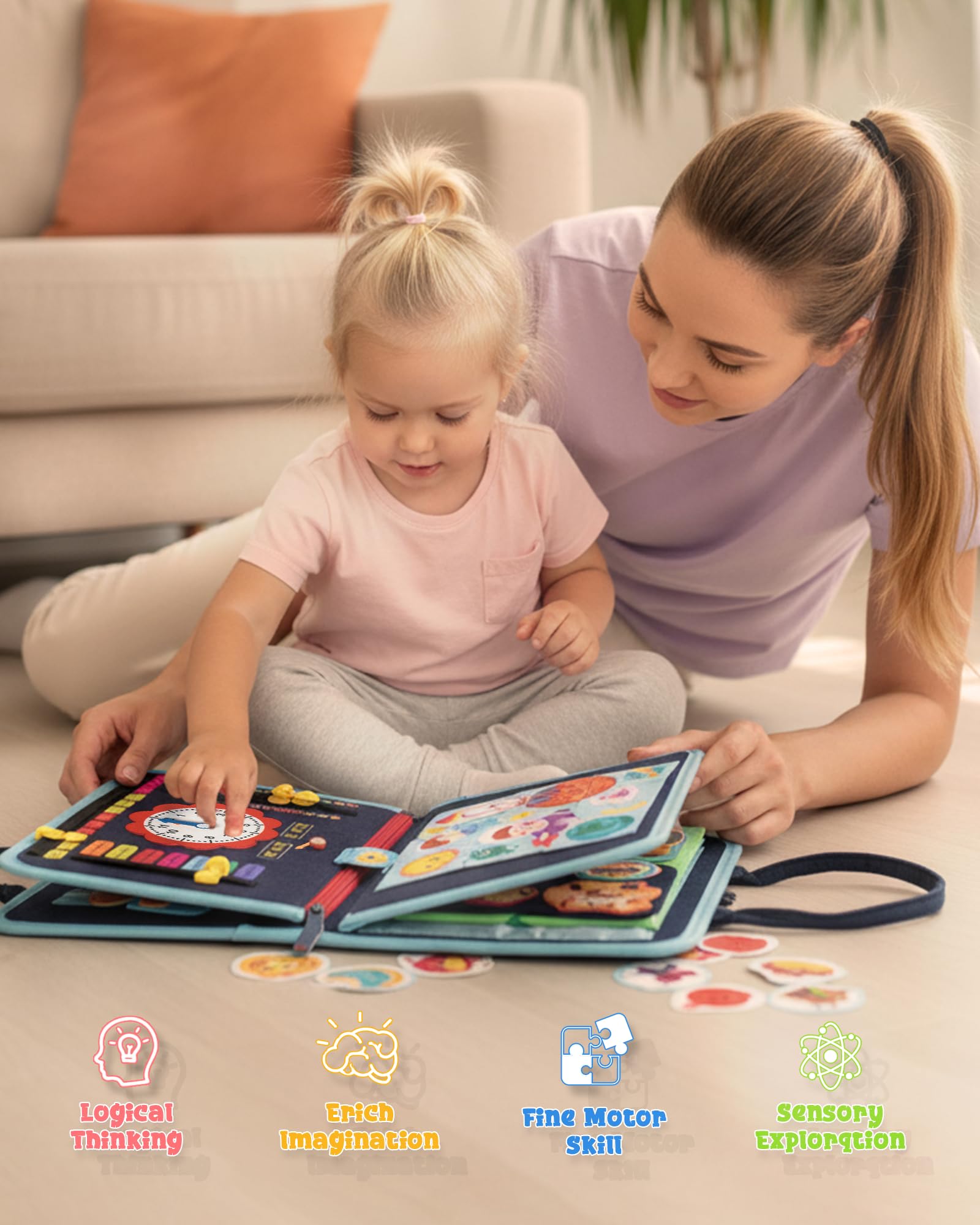 LADFAR Busy Board teaching colors, shapes, numbers, and alphabet concepts