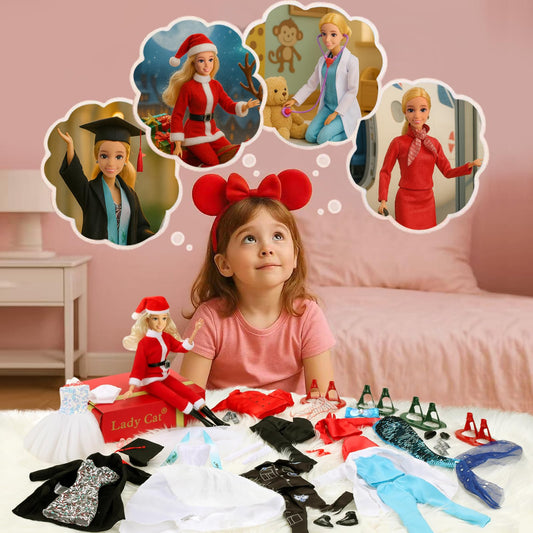 Lady Cat 10 matching doll shoes complete each look for role-play.