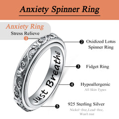 Ladytree spinner ring shown on finger with low-profile, portable design.