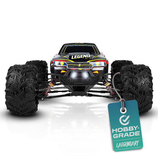 LAEGENDARY RC Car 110-scale front view highlights power for rugged off-road fun.