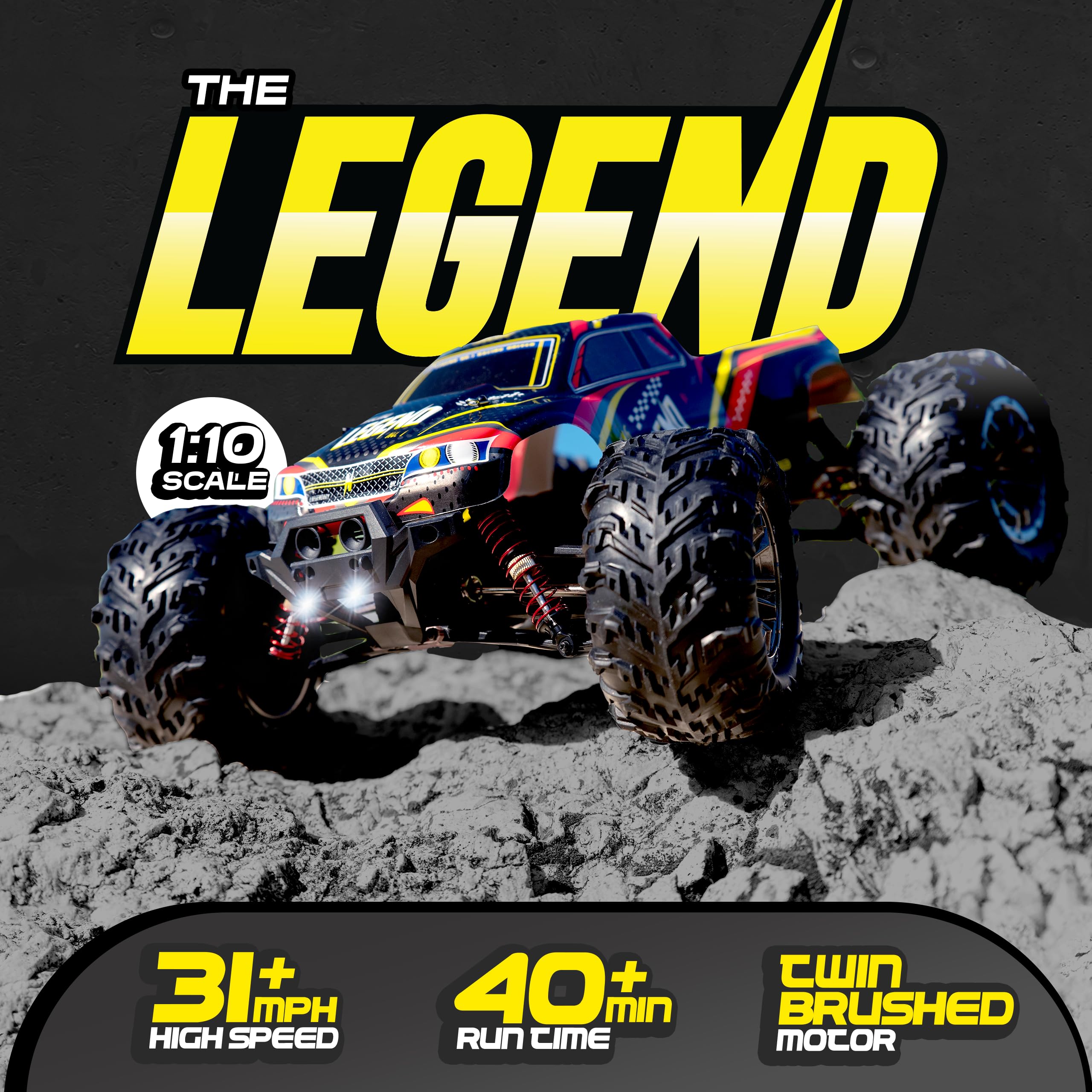 LAEGENDARY RC Car 110-scale remote control demonstrates easy grip and long-range use.