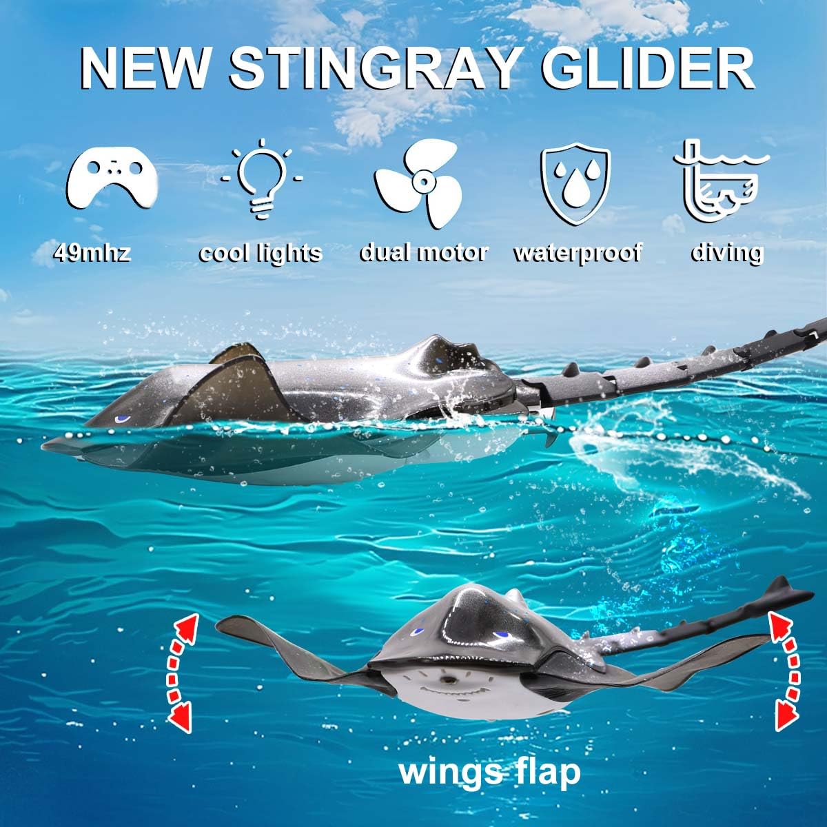 LAFALA manta ray dives up to 60 cm, adding depth to pool play.
