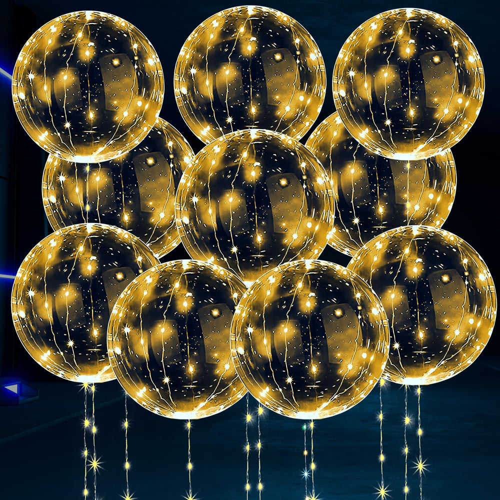 Lagarto LED balloons with clear balloon and gold lights brighten any party