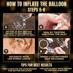 Lagarto Valentines decor glow created by gold-lighted transparent balloons