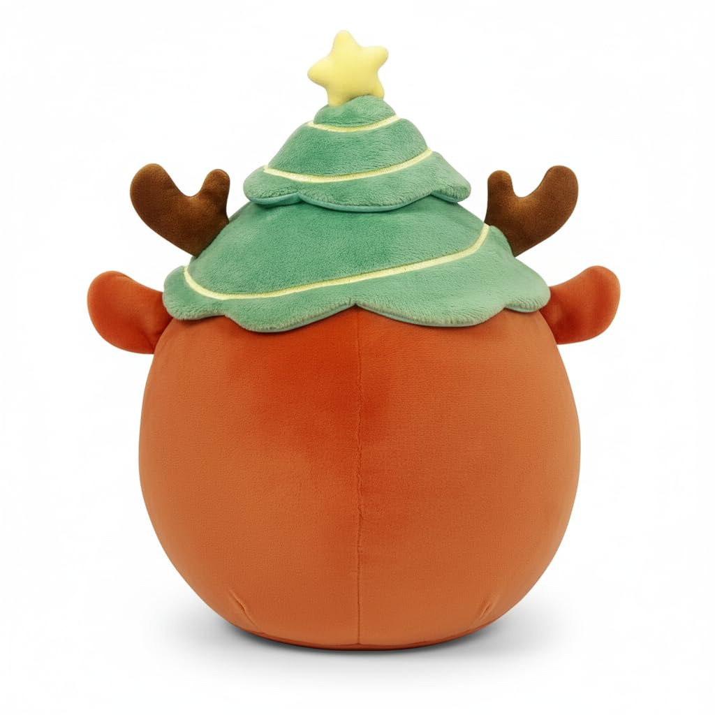 LAIDFUN Reindeer Merry plush highlight yellow star detail on tree hat for festive charm.