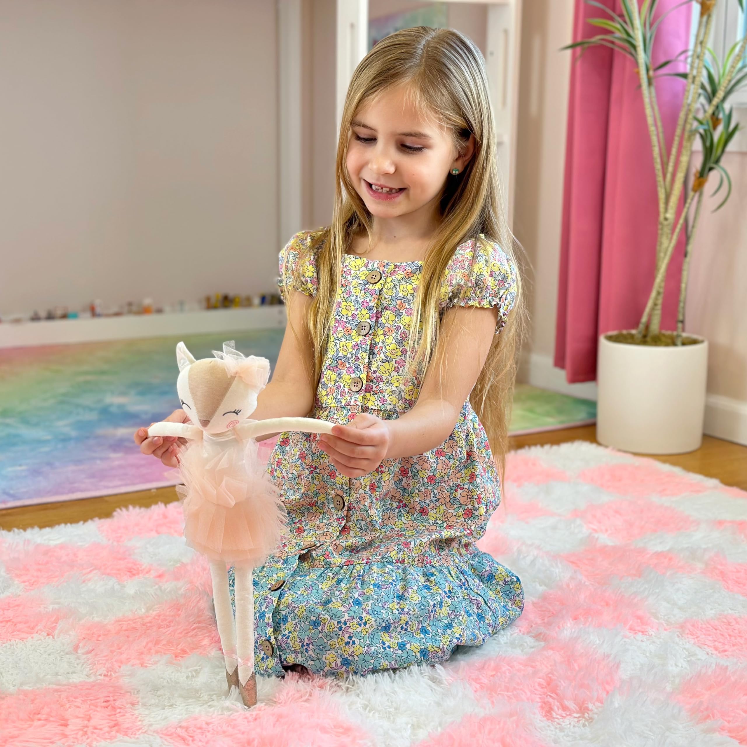 Laila and Lainey plush ballerina cat shows reinforced stitching for durable play