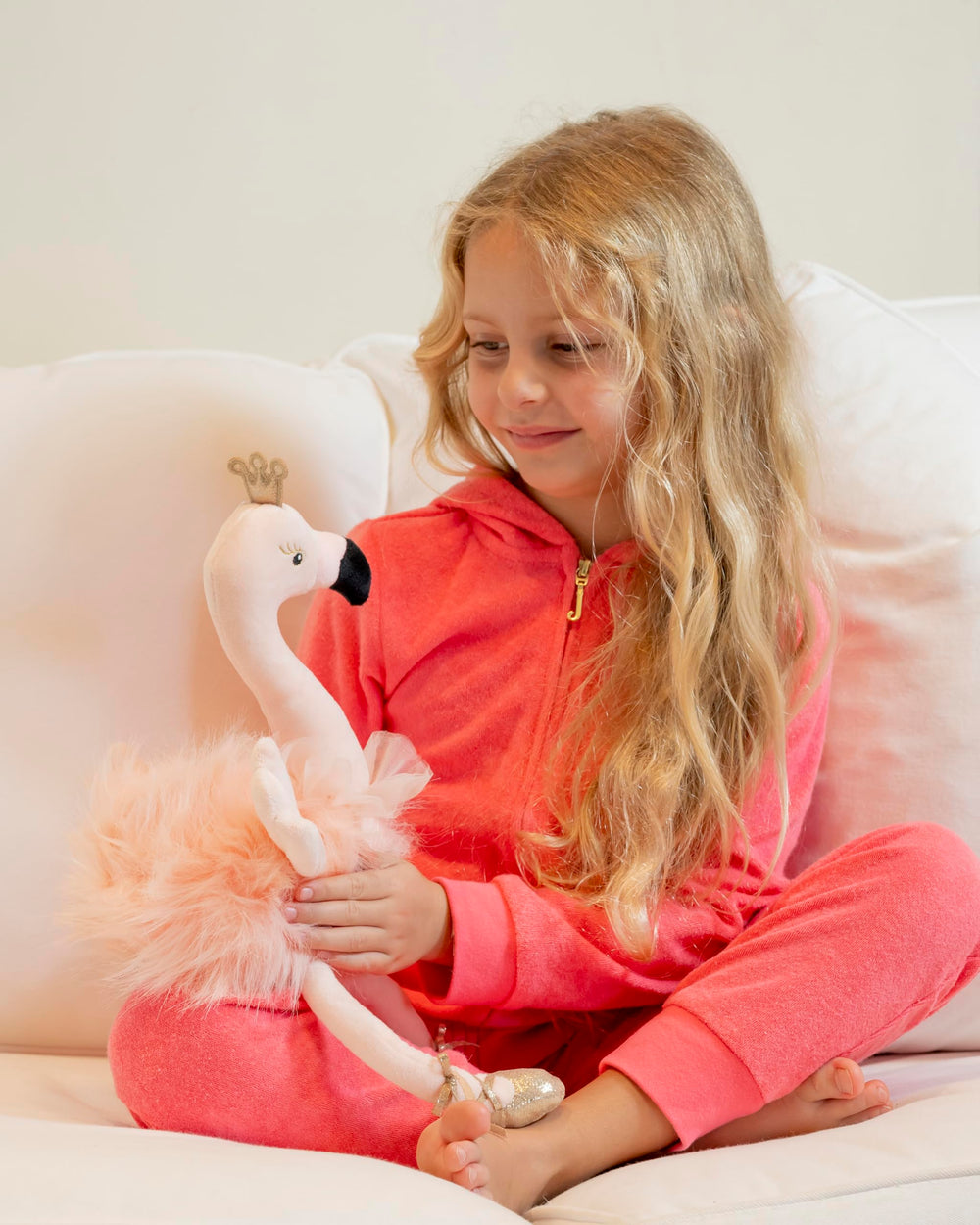 Laila and Lainey flamingo with fluffy body, perfect for hugs and imaginative play.