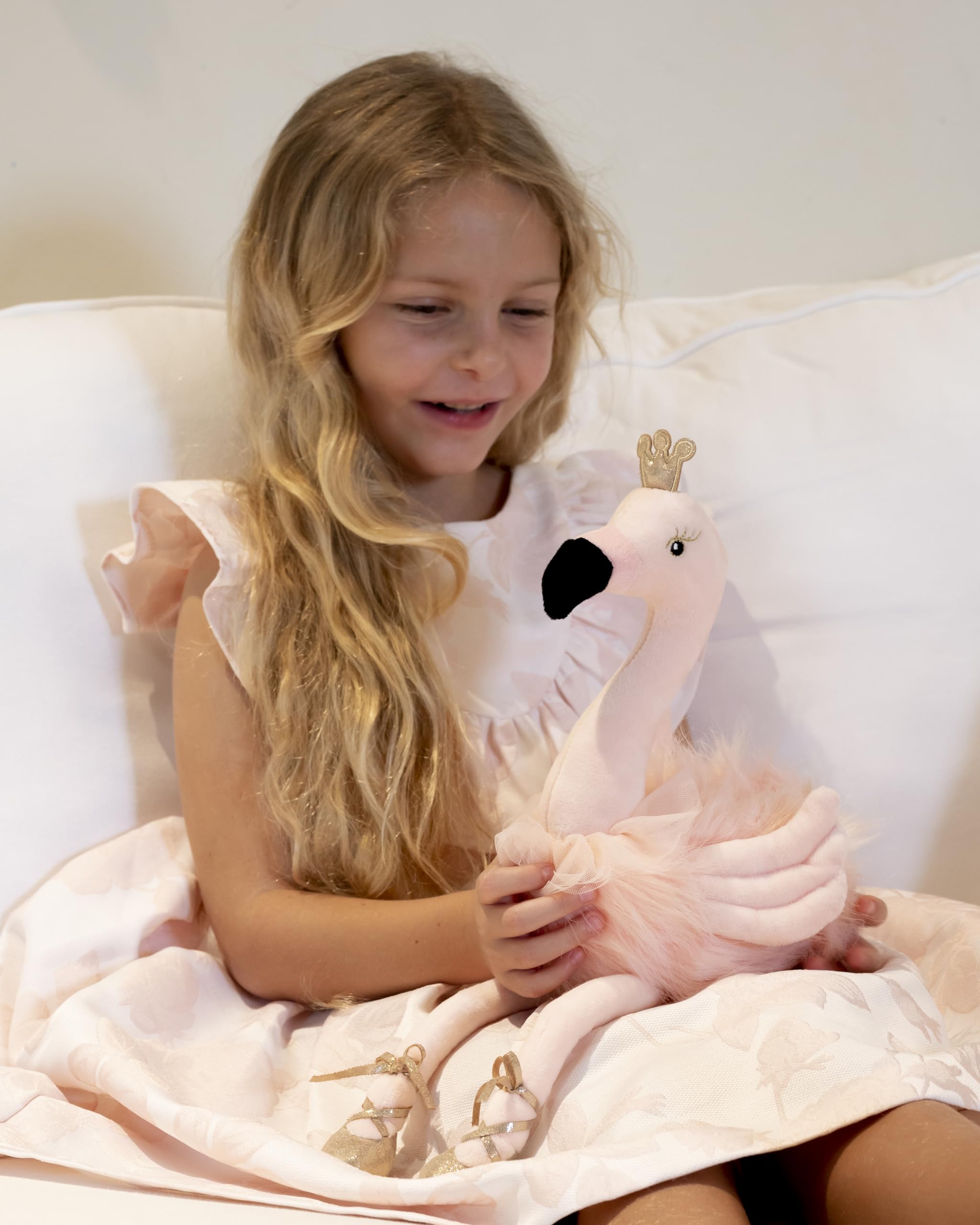 Laila and Lainey flamingo with a gold crown, ideal as a birthday gift.