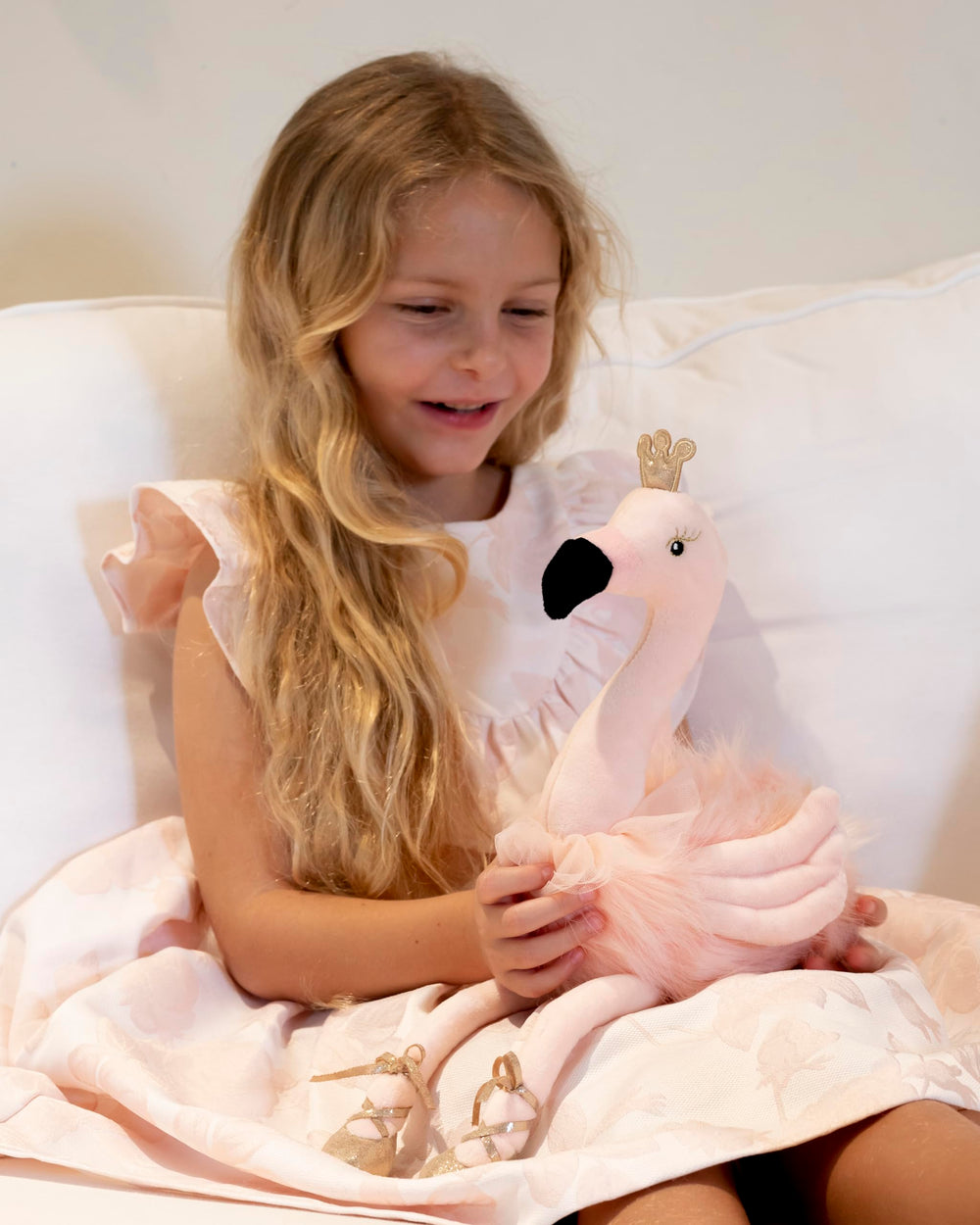 Laila and Lainey flamingo with a gold crown, ideal as a birthday gift.