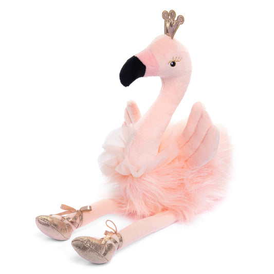 Laila and Lainey plush ballerina flamingo tutu for cozy bedtime hugs.