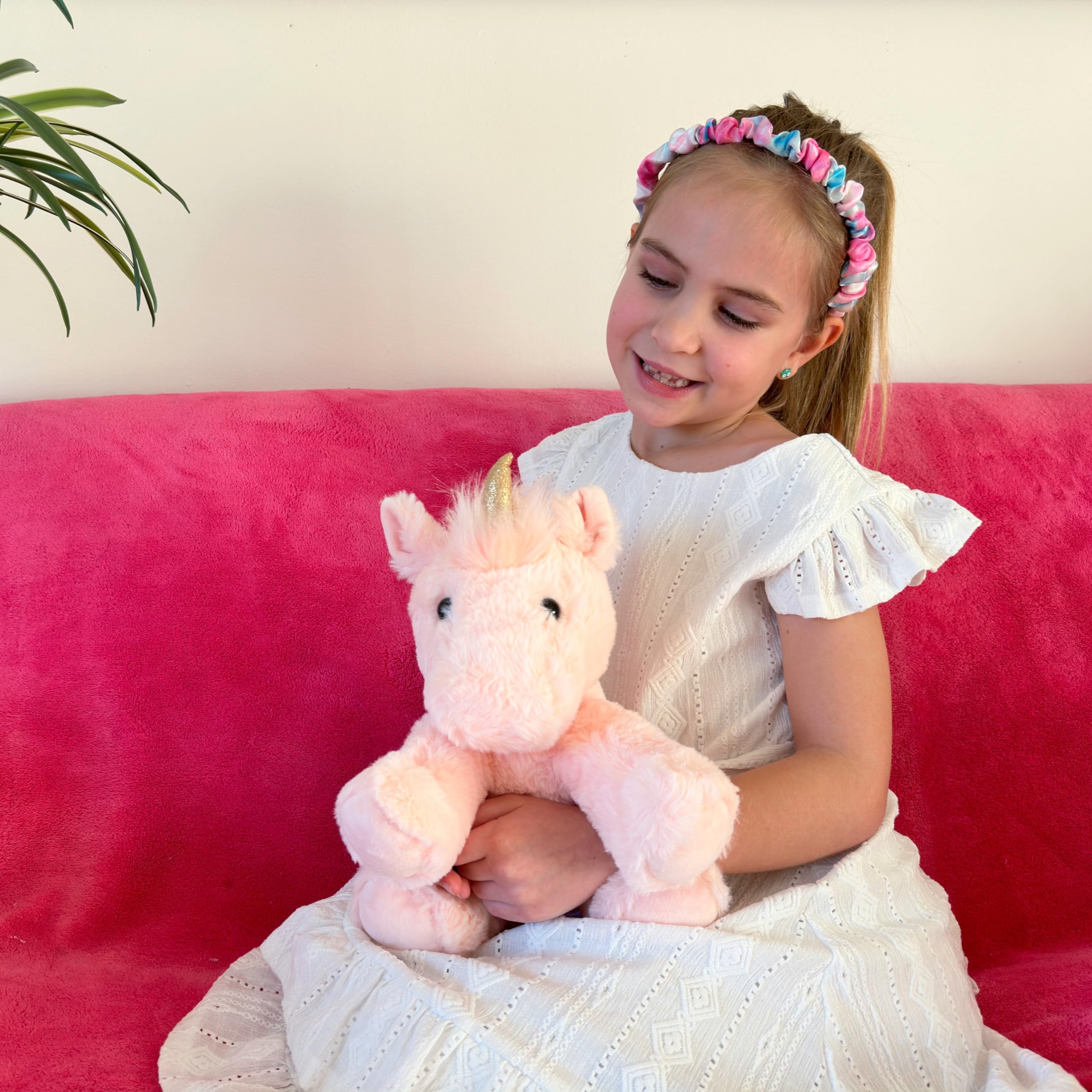 Laila and Lainey unicorn plush 10-inch size for portable comfort.