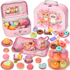 Lajeje Cat Tea Set with tin teapot and cups for imaginative tea-time play