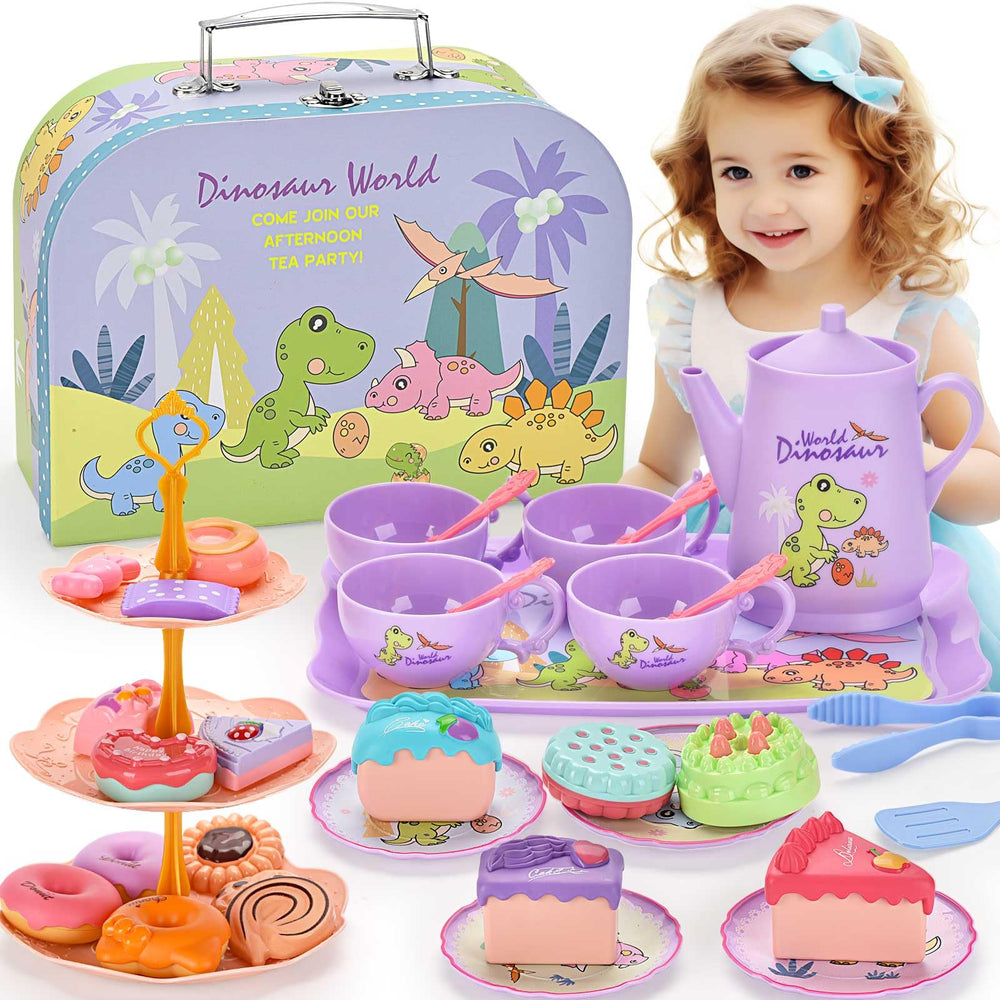 Lajeje dinosaurs tea party teapot for imaginative pretend play with friends.