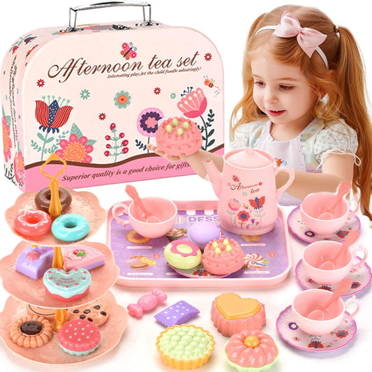 Lajeje tea set teapot for pretend play with floral design