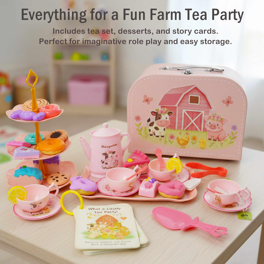 Lajeje Toddler Farm Tea Set tray helps organized pretend tea parties