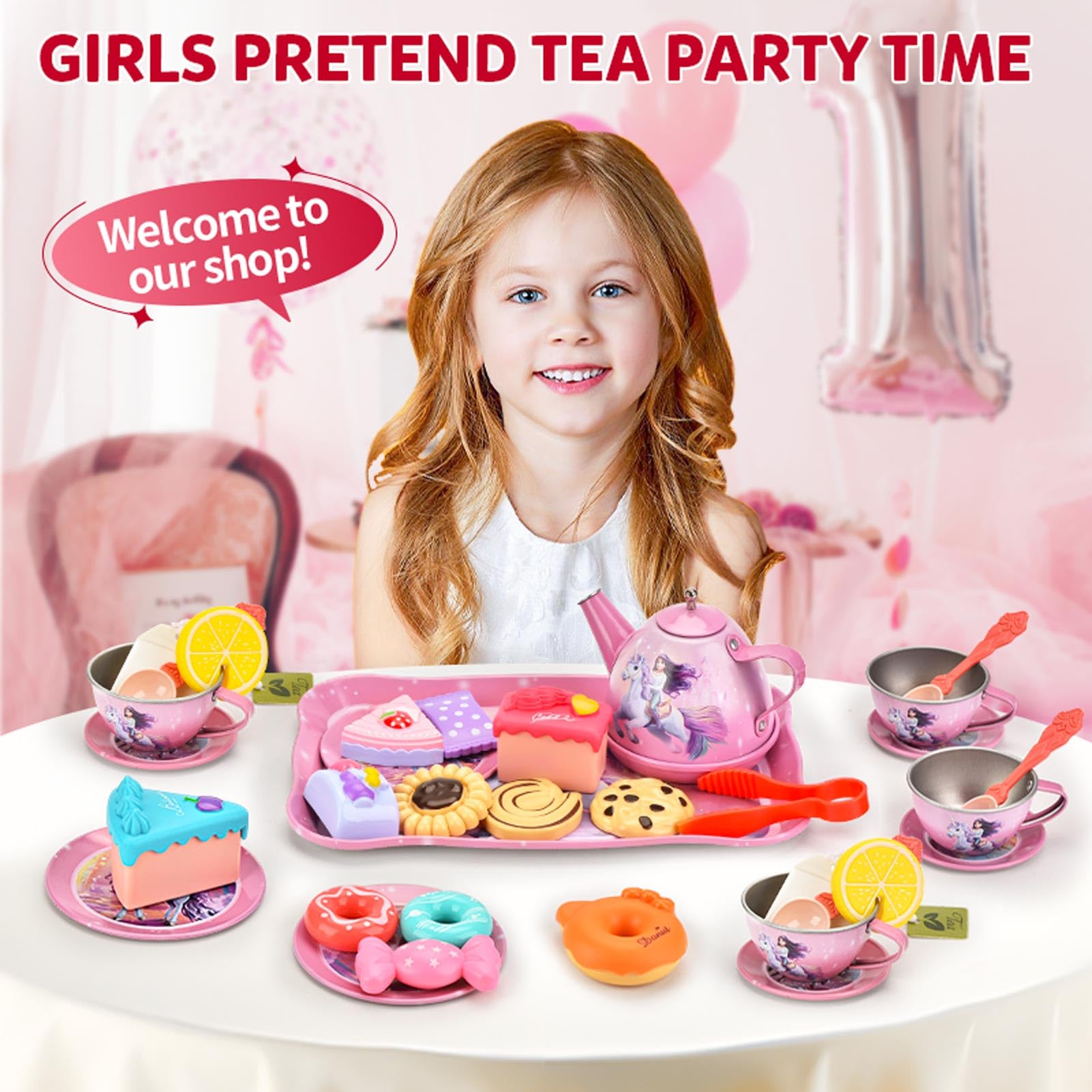 Close-up shows unicorn design on Lajeje tea set inspiring magical storytelling