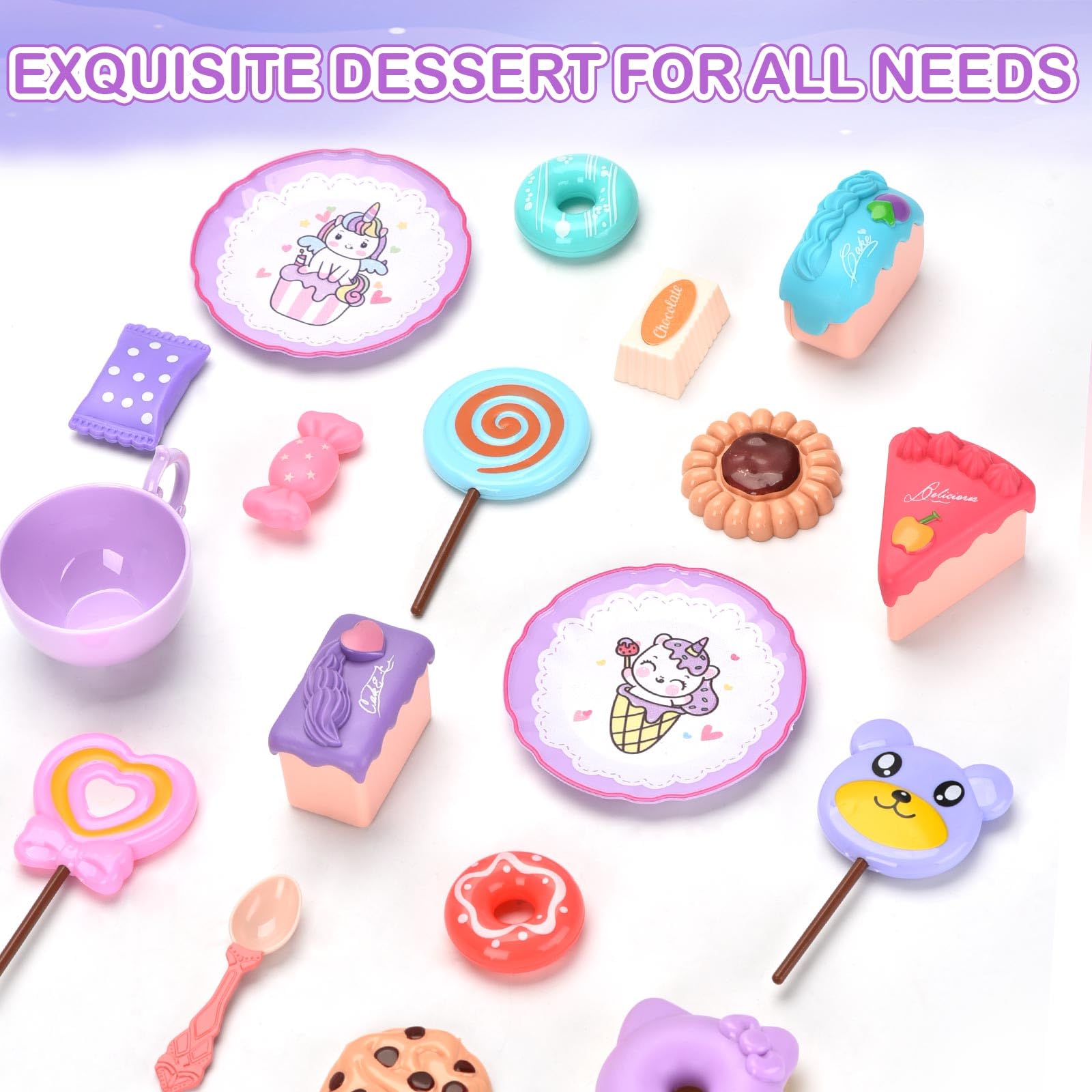Lajeje Unicorn Tea Set desserts with pretend treats for creative play