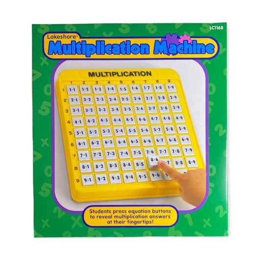 Lakeshore Multiplication Machine front view shows interactive equation buttons for hands-on practice.