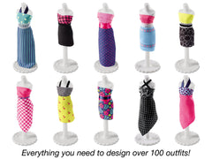 Lakeshore My First Fashion Designer safe buttons hold fabrics in place.