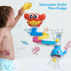 lalalark bath toy whale used as a water scoop for interactive spray.