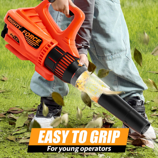 lalalark Mighty Force leaf blower side grip showing ergonomic handle for toddlers