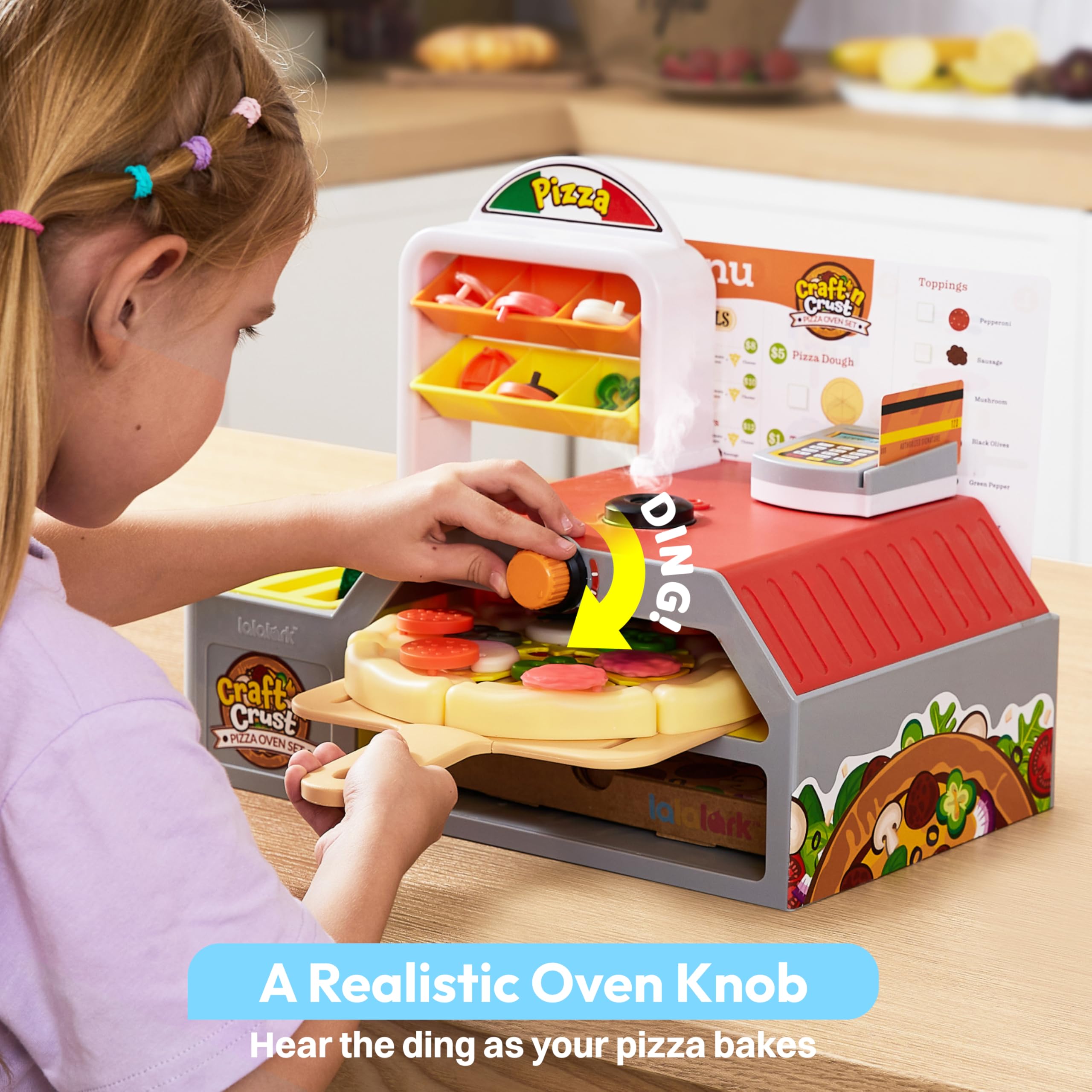 Lalalark pizza oven with lights and sounds for engaging cooking role-play.