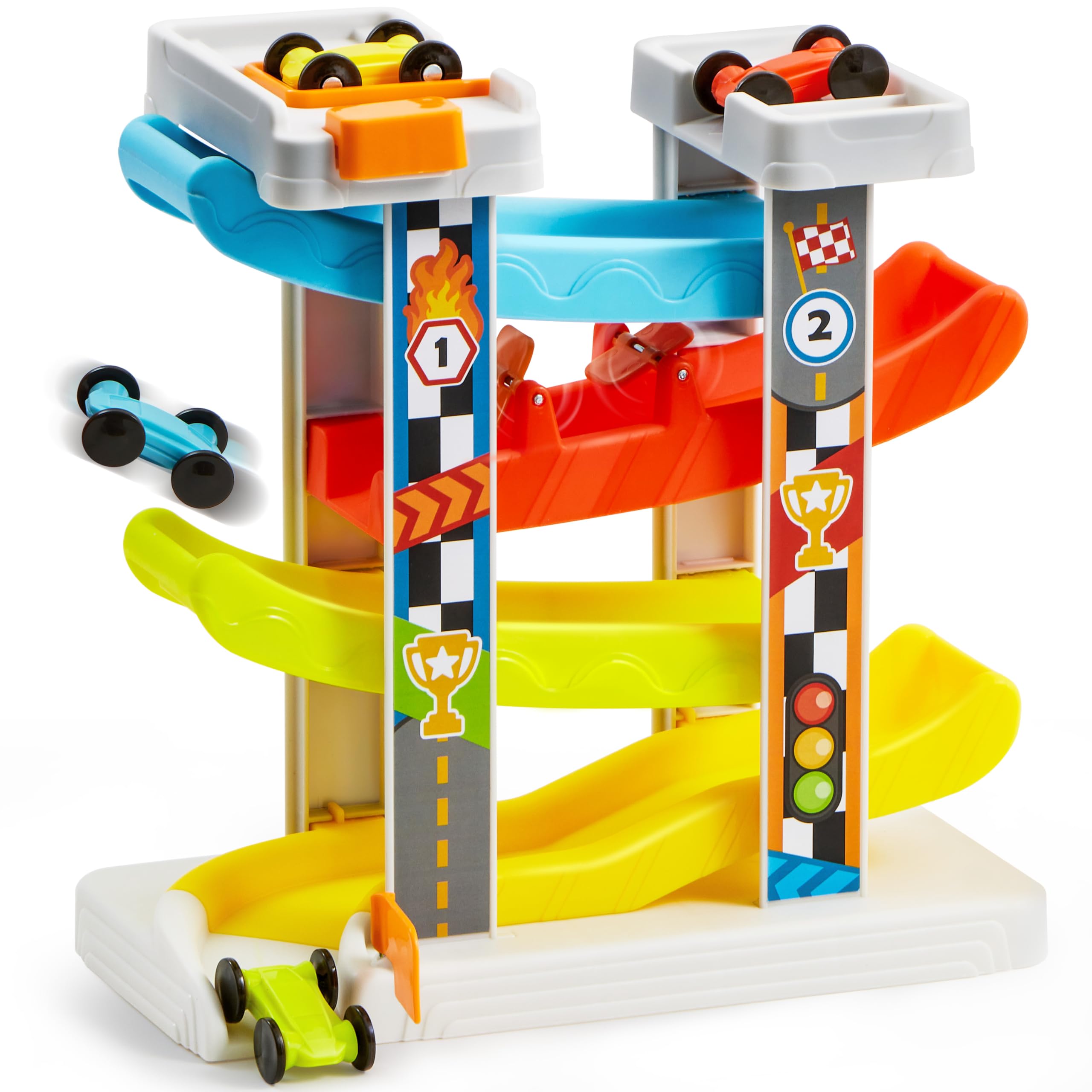 lalalark Race Track Car Ramp Base shows a stable play surface for toddlers that supports safe first ramps