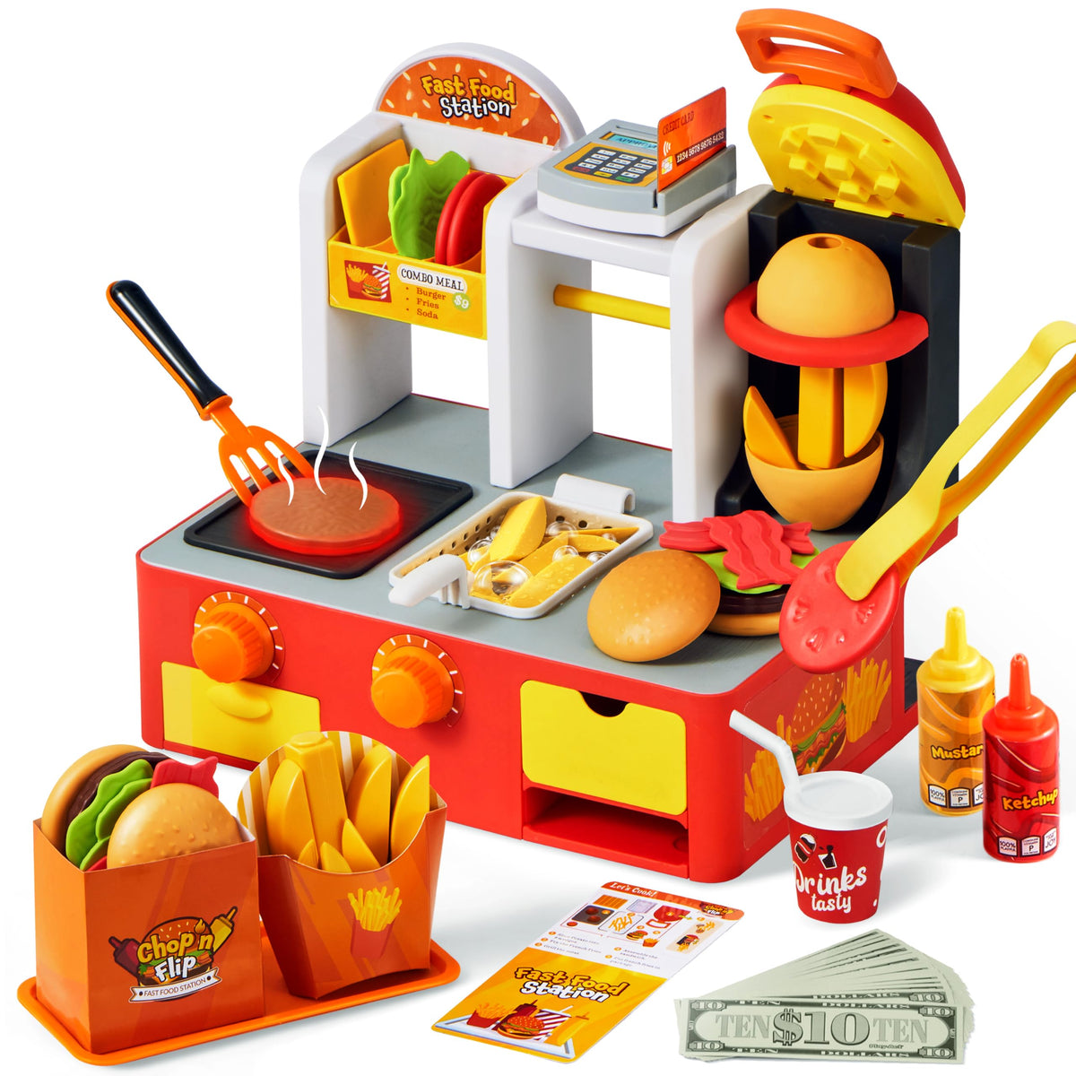 Lalalark restaurant play food set with potato cutter for imaginative kitchen play