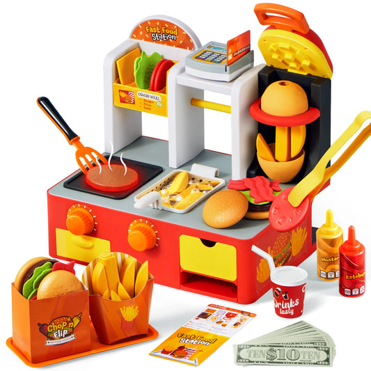 Lalalark restaurant play food set with potato cutter for imaginative kitchen play