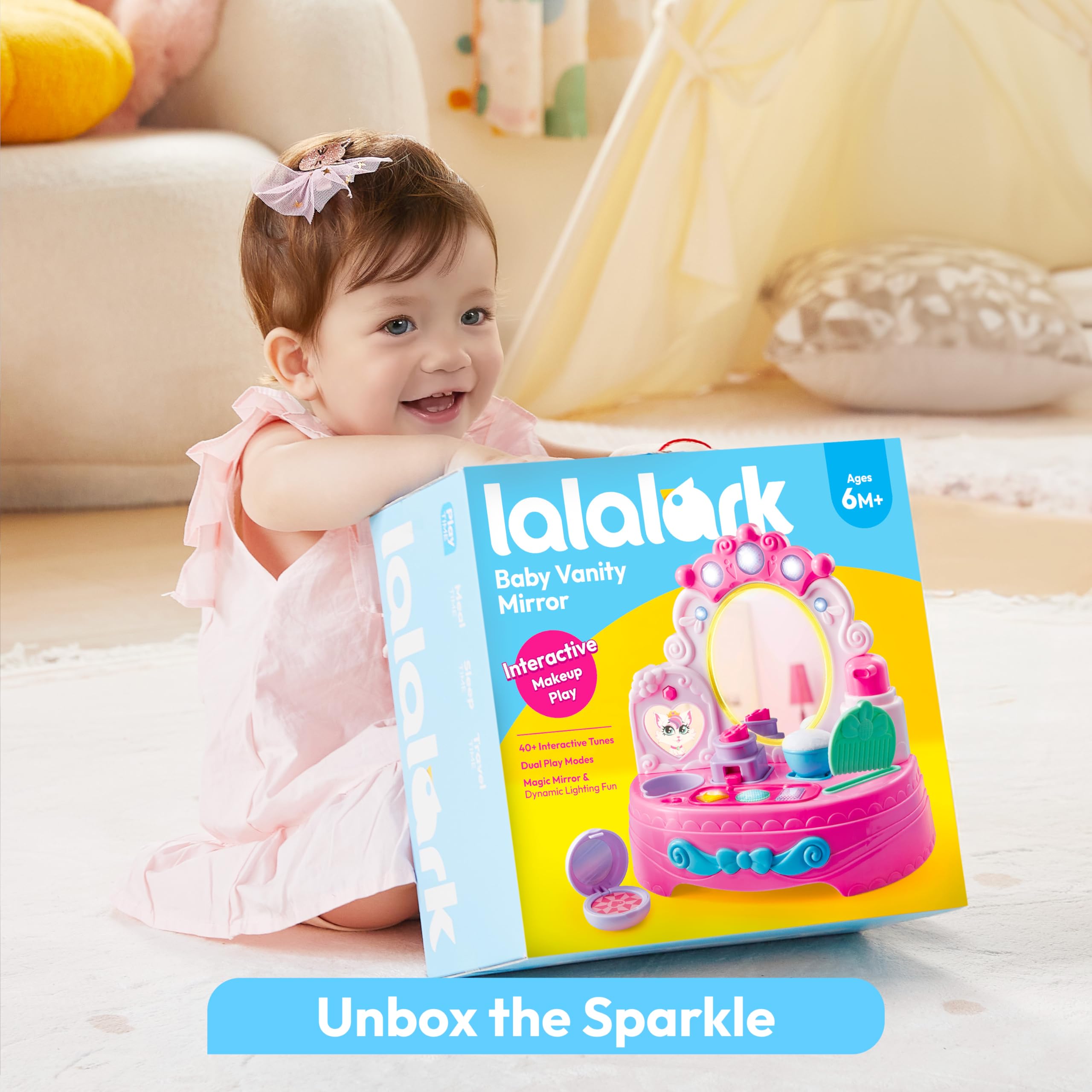 lalalark toddler vanity mini-mirror-cat-animation reveals cheerful visuals