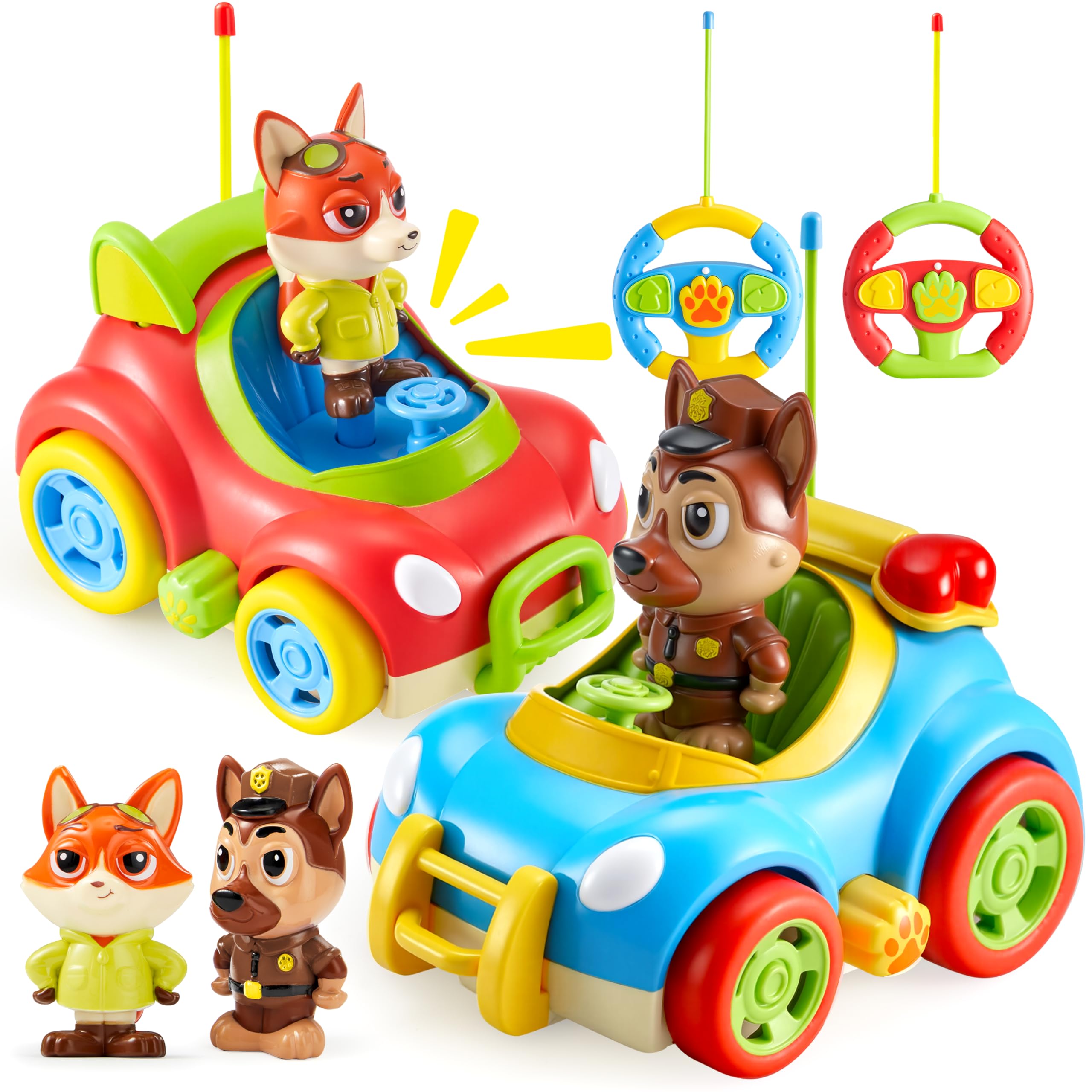 lalalark two-pack rc cars with police dog figure for imaginative play