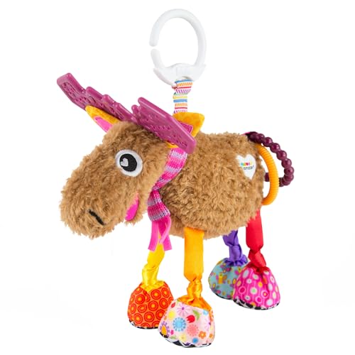 Lamaze Muffin the Moose clip-on car-seat toy secures to travel gear