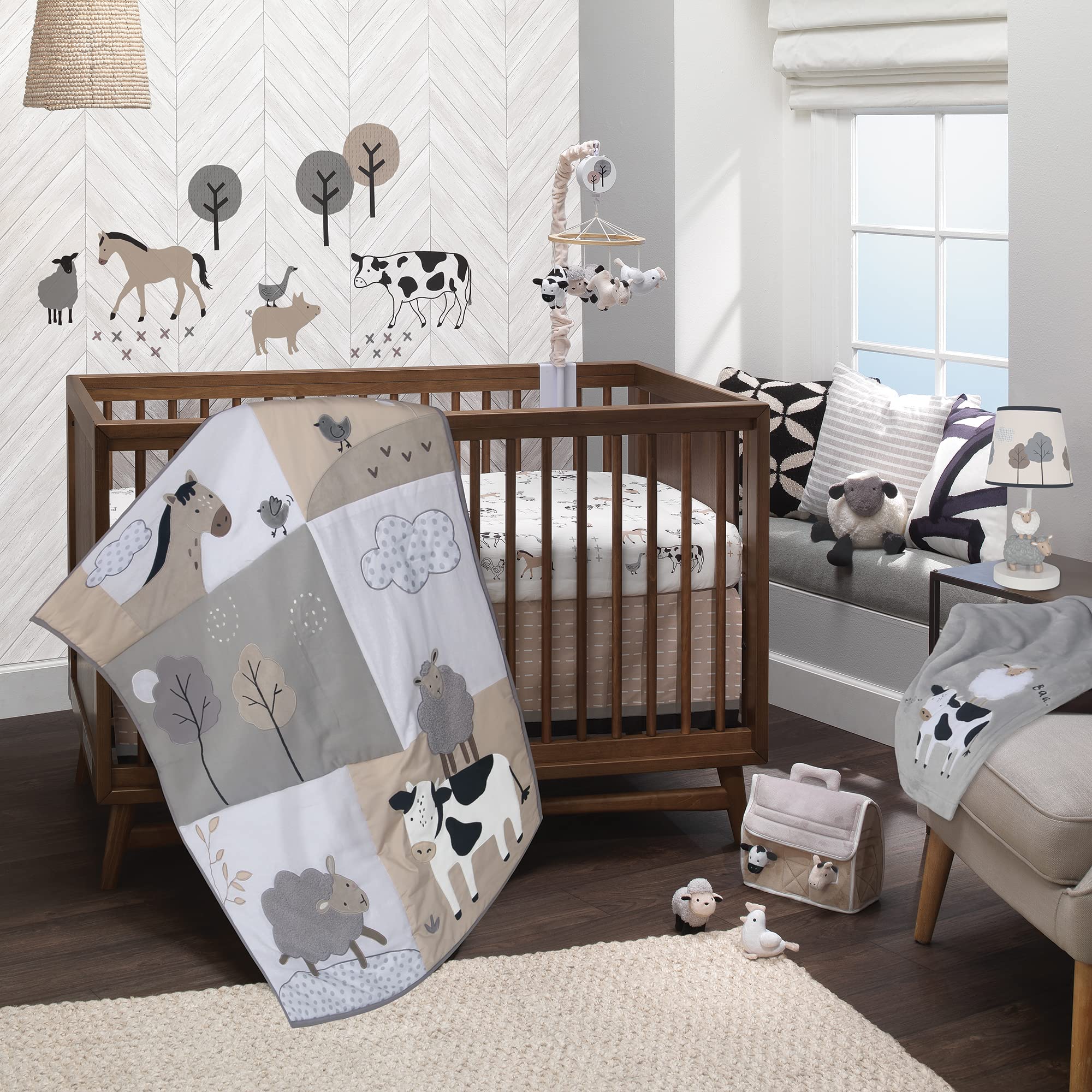 Lambs and Ivy barn windows show peek-a-boo fun for babies.