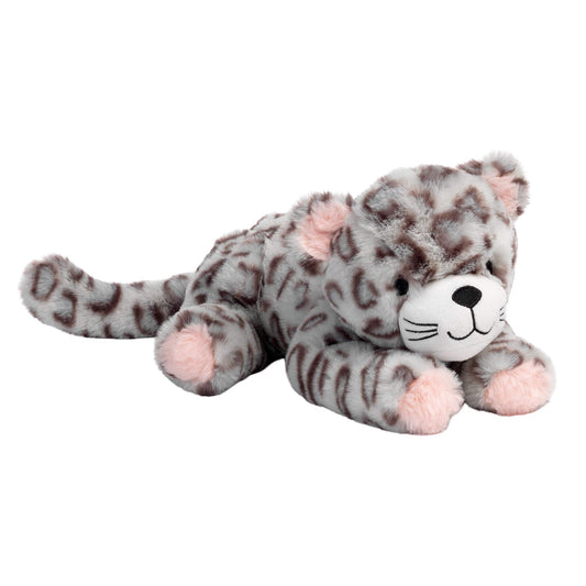 Lambs & Ivy Cleo leopard plush face closeup showing safe embroidered features for babies.
